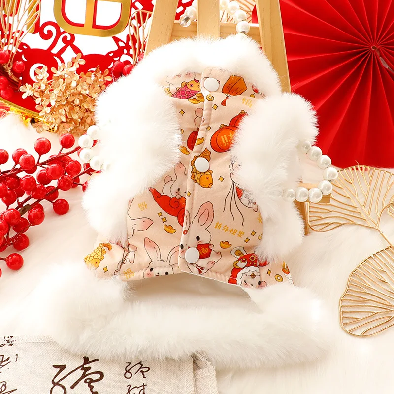 Ropa para perros Otoño e Invierno, ropa acolchada de algodón de princesa para gatos, ropa Tang, suministros festivos para mascotas de peluche para perros pequeños de Año Nuevo - imagen 5