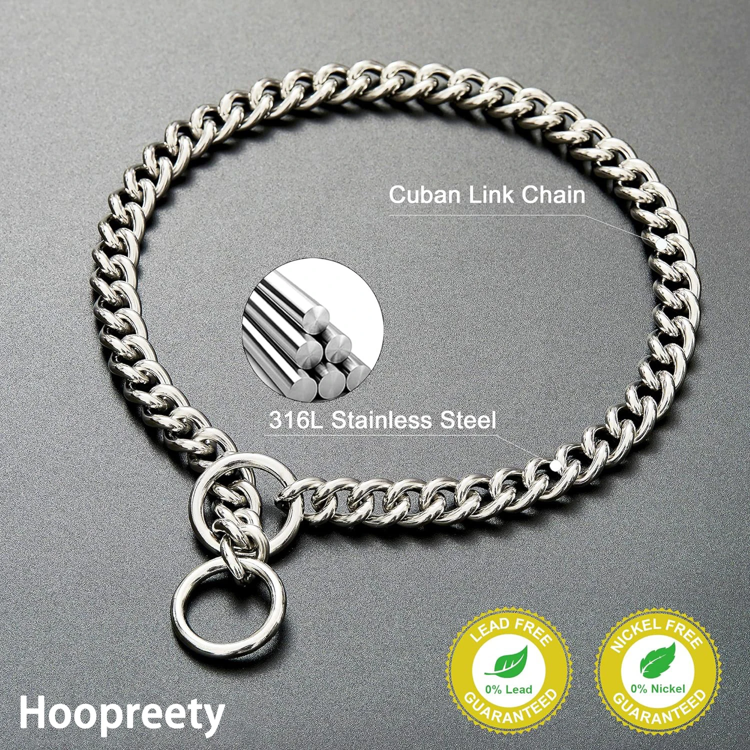 Collar de cadena de plata duradero para perros, Collar de eslabones cubanos de estrangulador de acero inoxidable, Collar de entrenamiento para mascotas para perros pequeños, medianos y grandes Pitbul - imagen 2