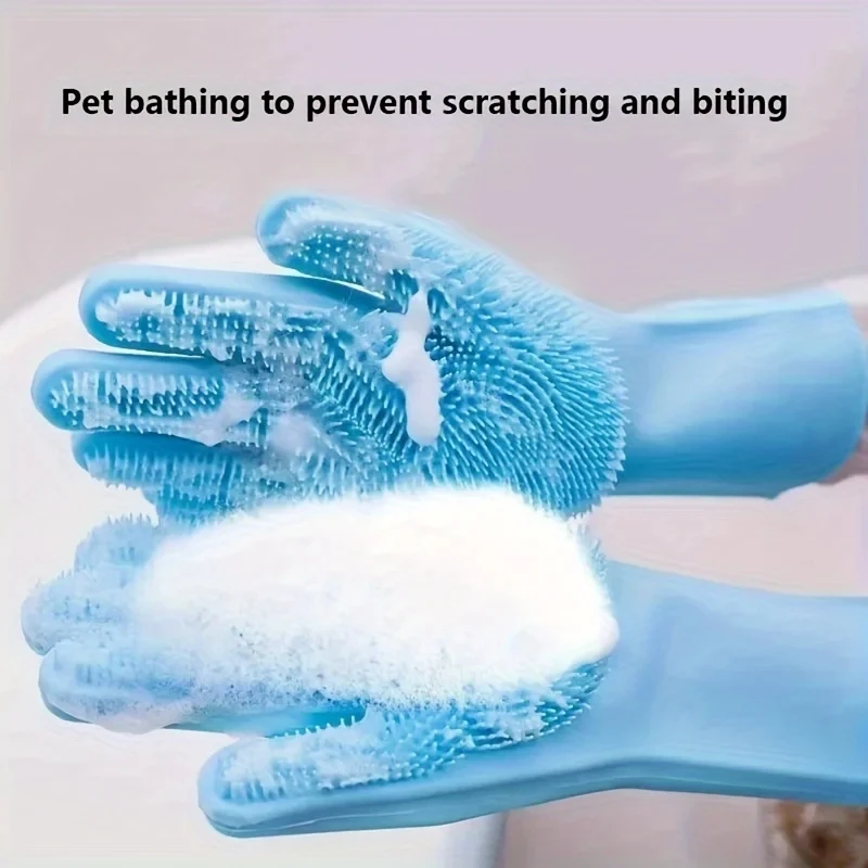Guantes mágicos de silicona para limpieza de mascotas, esponja limpiadora de lavado de platos, depilación, champú de baño para perros y gatos - imagen 3