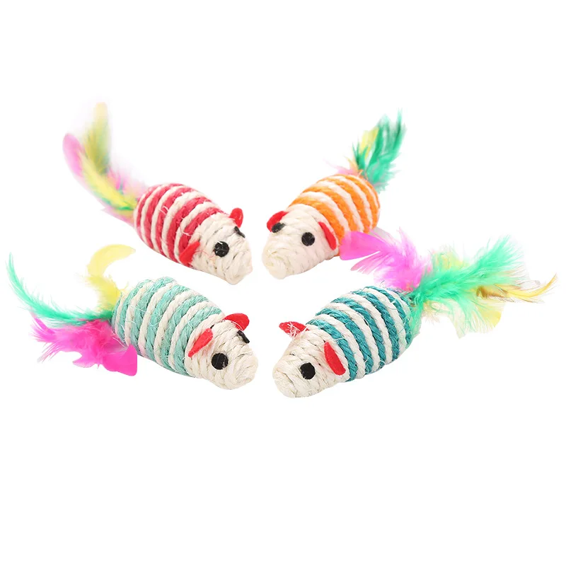 Jaula de ratón de juguete interactivo para gatos, palo Teaser de plumas, varita de juguete con campana pequeña, bola pequeña de fieltro colorida, suministros para mascotas - imagen 5