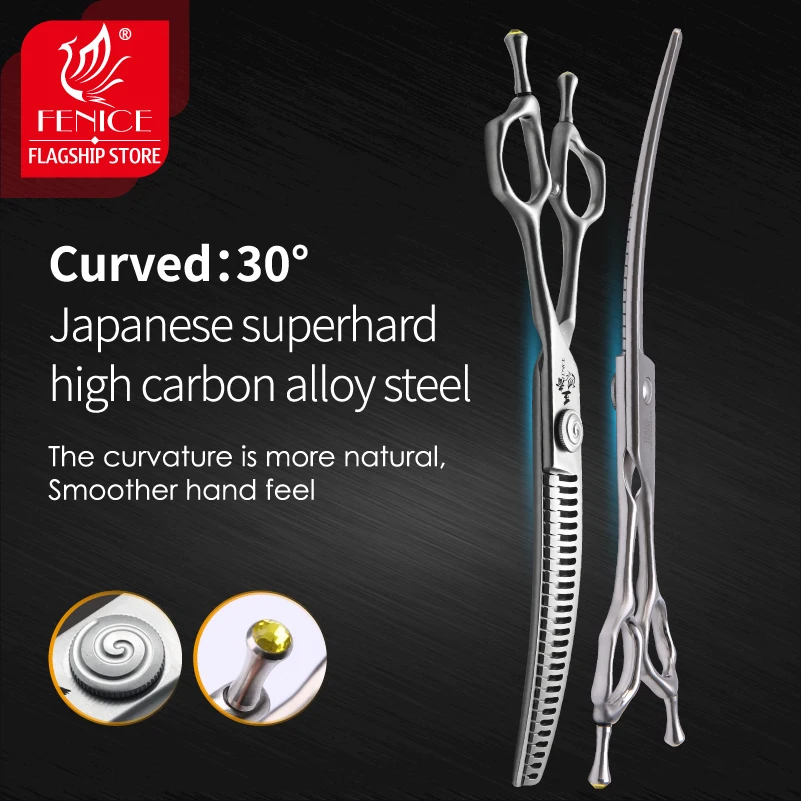 Fenice-tijeras profesionales para el cuidado de perros, tijeras de adelgazamiento curvas para cortar la cara y el cuerpo, 7,0/7,5 pulgadas, alta calidad - imagen 2