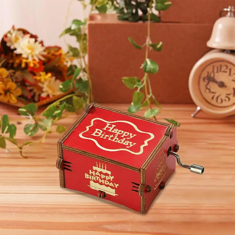 Caja de música antigua roja grabada, regalo de madera para amante, regalo único para amante, novio, novia, marido, esposa para Navidad - imagen 2