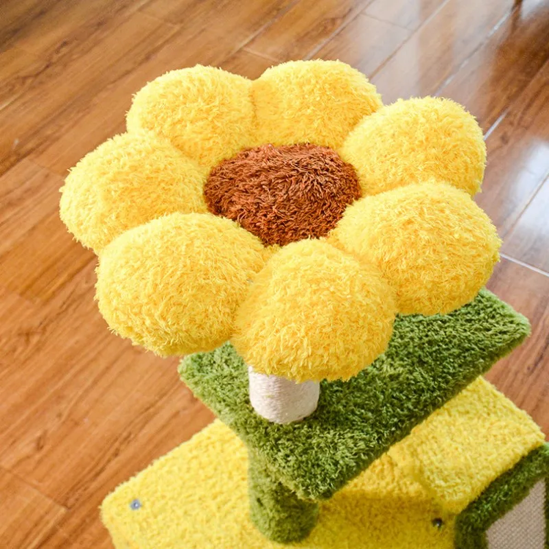 Rascador para gatos girasol con poste de sisal y torre de salto - imagen 4