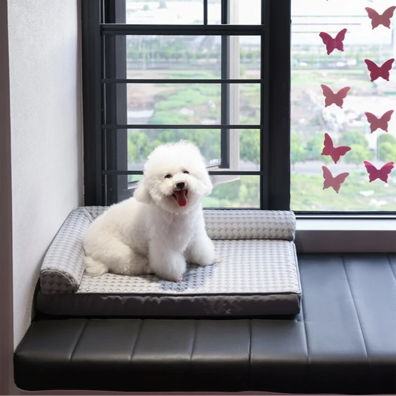 Cama grande transpirable para perros, cama antideslizante para gatos con almohada, tela de seda helada, cojín para perros pequeños, primavera y verano