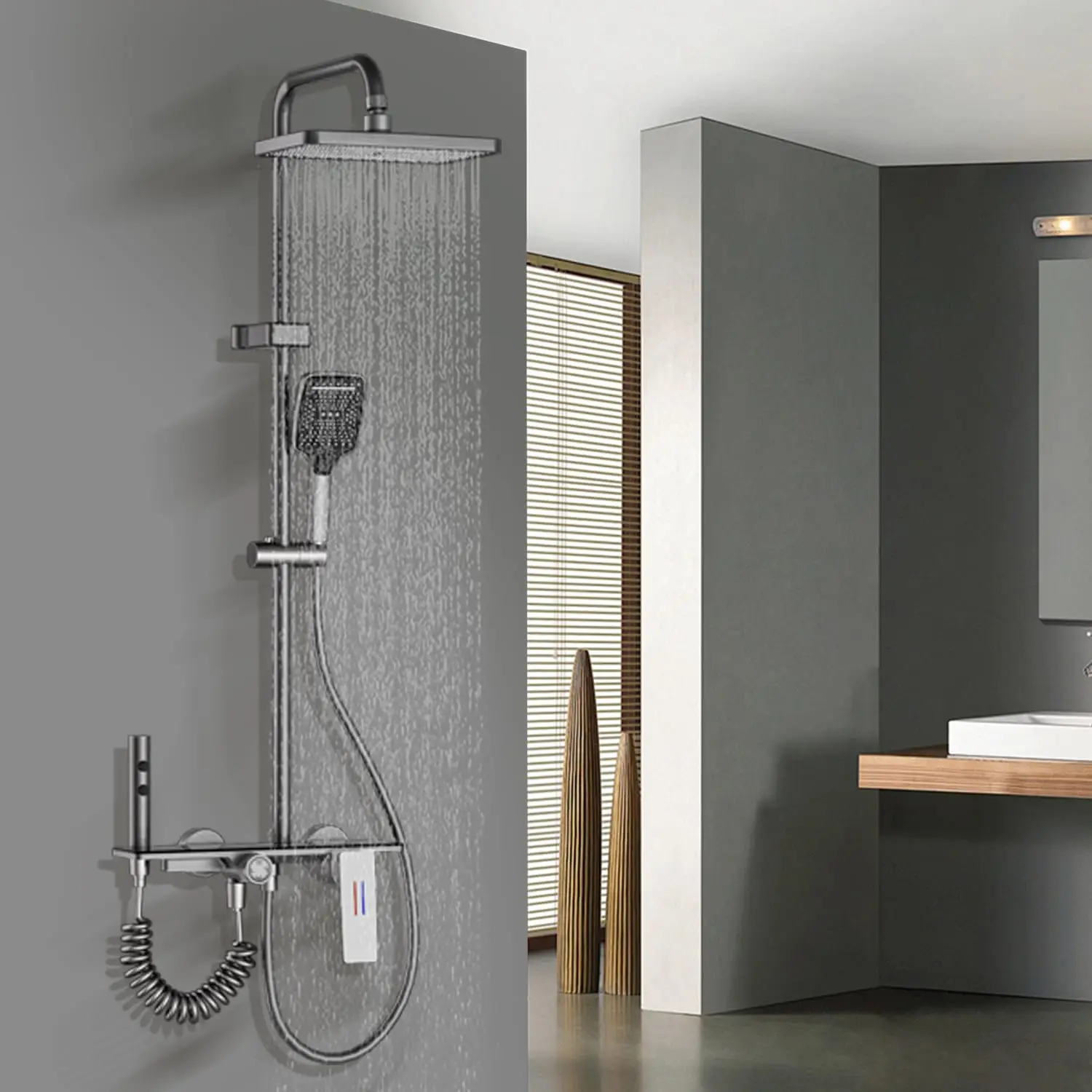 Juego completo de grifo de ducha de baño, ducha de lluvia con grifo negro, ducha de mano, pistola de ducha y grifo de bañera - imagen 5