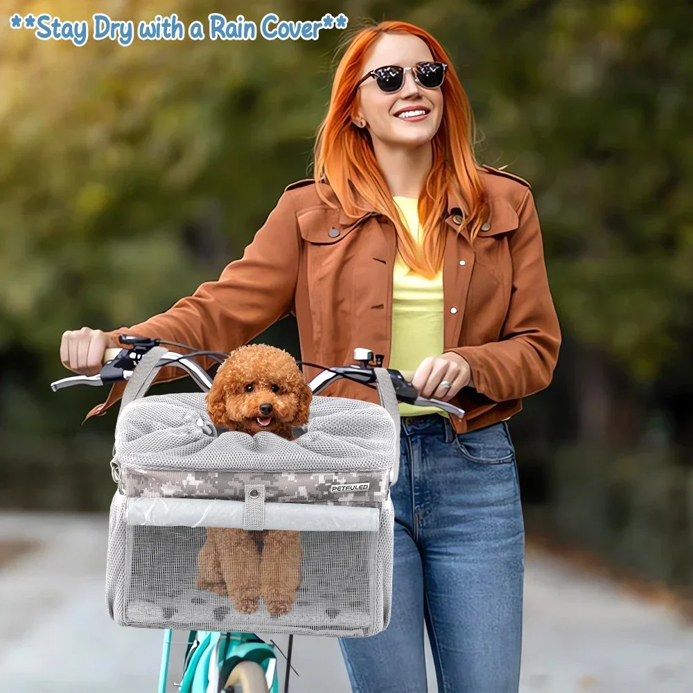 Cesta de bicicleta para perros pequeños y medianos, malla transpirable, extraíble, manillar delantero - imagen 5