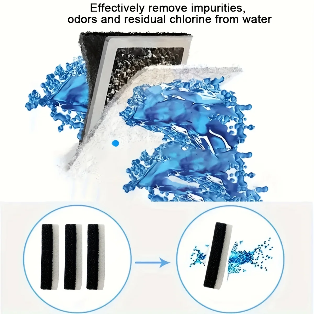 Filtro bebedero de repuesto para gatos, filtro de espuma de esponja para bebedero para mascotas con carbón activado y resina de intercambio de iones, filtro bebedero - imagen 3