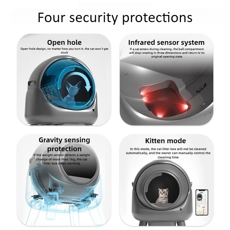 Caja de arena inteligente para gatos, cajas de arena automáticas para mascotas, limpieza de gatos de gran tamaño, caja de arena antisalpicaduras, suministros de productos para el baño para mascotas - imagen 4