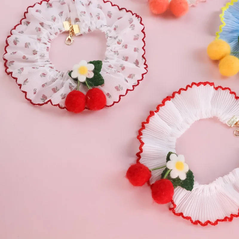 Linda bufanda de encaje de amor, bufanda con lazo para perro, decoración de flores y cerezas, Collar ajustable para mascotas, accesorio de Estilo Princesa para perros pequeños y gatos