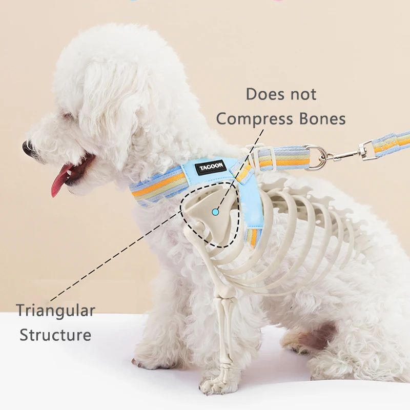 Juego de correas para perros y mascotas, 3 uds., con bolsas, arnés ajustable en forma de V para cachorros, correa para el pecho transpirable a rayas, accesorios para perros - imagen 3