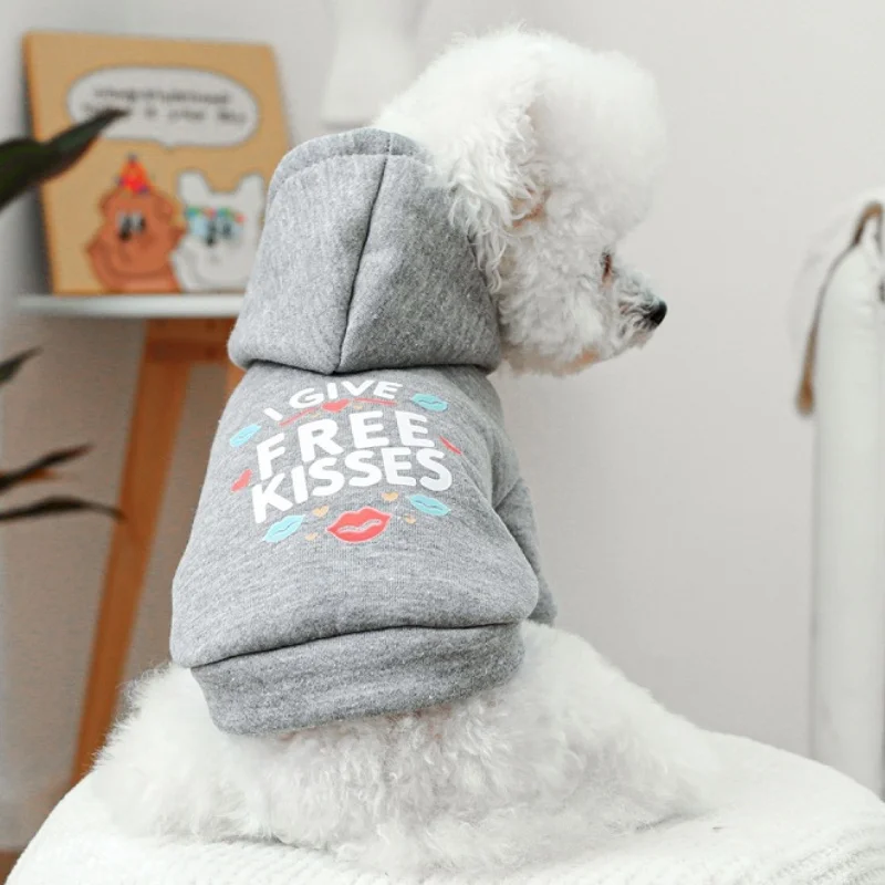Ropa para perros pequeños y medianos, Sudadera con capucha cálida de invierno para perros, jersey con estampado de letras para cachorros, sudadera para mascotas, ropa para perros Bichon Frise - imagen 3