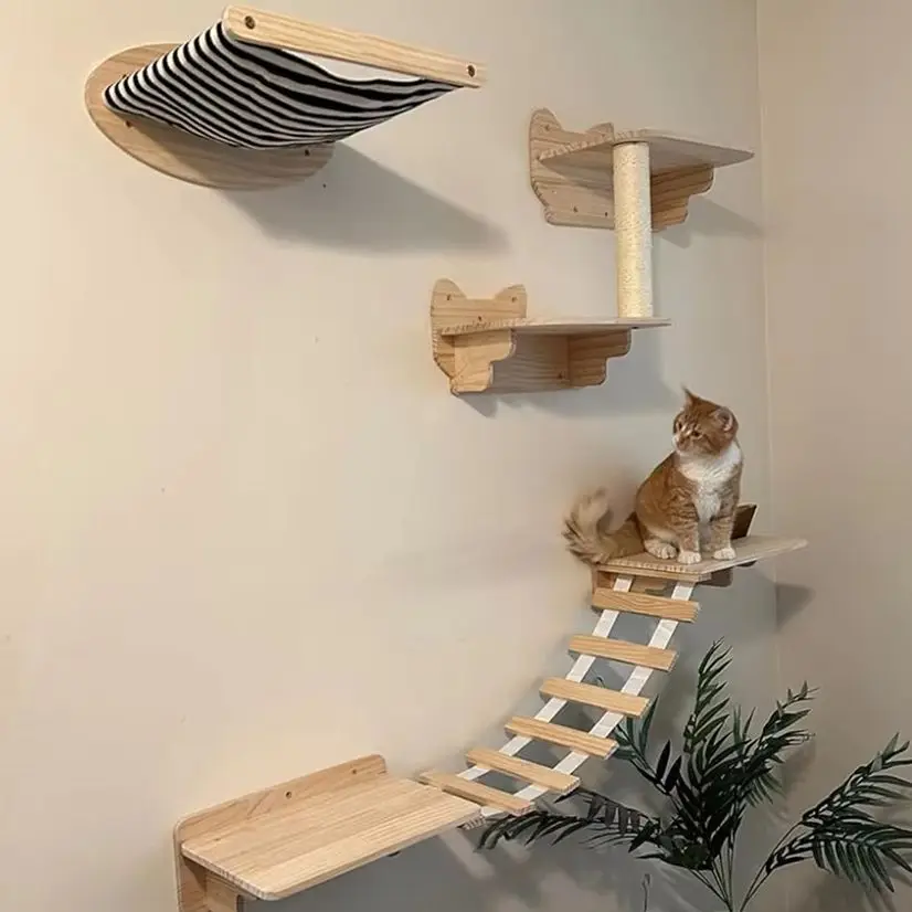 Estante para gatos con cómodo cojín, estantes y perchas curvadas para gatos, muebles para gatos montados en la pared para dormir, jugar y escalar - imagen 5