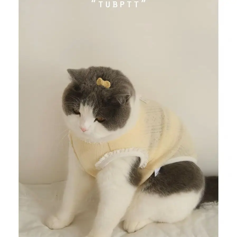 Chaleco con lazo para mascotas, ropa fina de algodón puro para perros y gatos, anticaída de pelo, ropa para cachorros, chaleco para perros - imagen 4