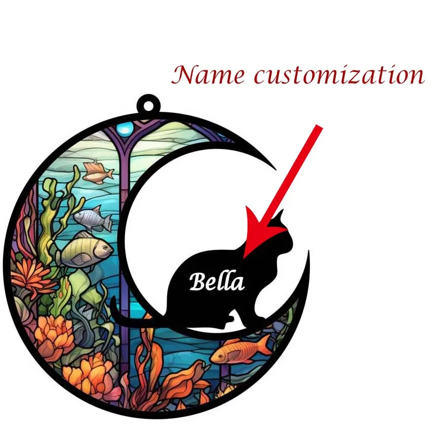 Adorno de luna de perro y gato personalizado, colgante de ventana para pérdida de mascotas, nombre conmemorativo - imagen 2