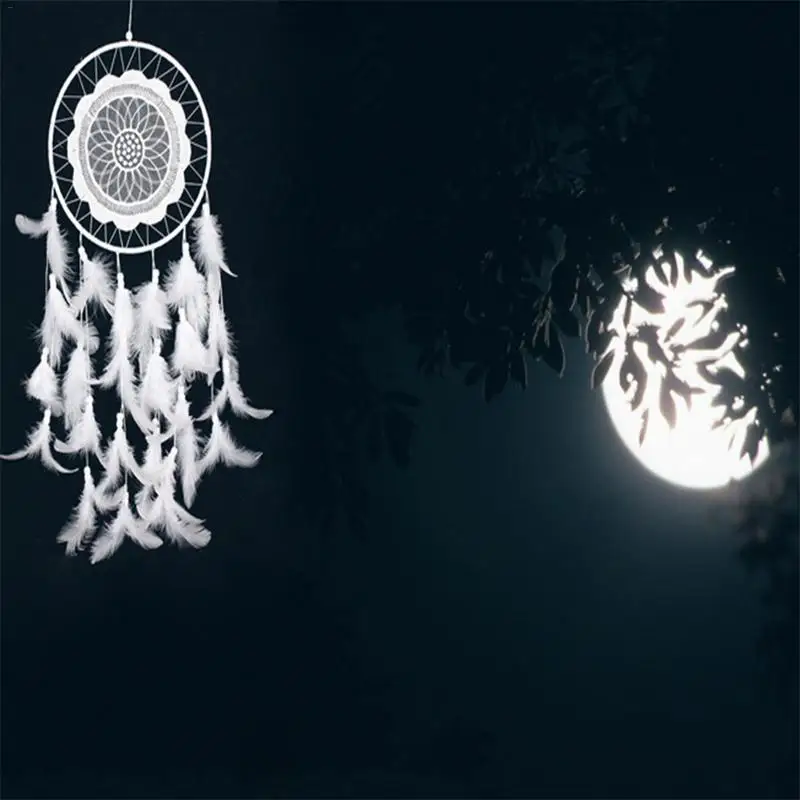 Atrapasueños de plumas blancas, atrapasueños hecho a mano, adornos de decoración para colgar en la pared, regalo de graduación de cumpleaños - imagen 4