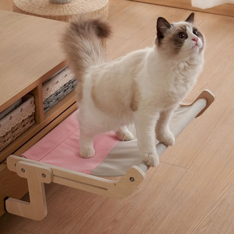 Hamaca de madera para gatos, hamacas resistentes para gatos, cama colgante ajustable montada en la pared para gatos, camas de Catnap para interiores, estante de noche para gatos - imagen 4