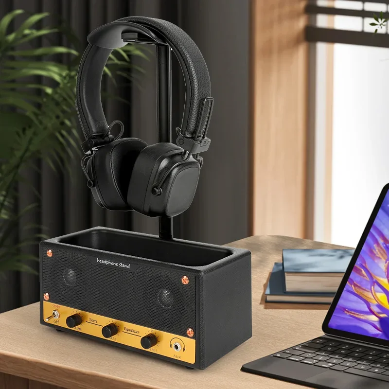 Soporte Retro para auriculares multifuncional con función de caja de almacenamiento, soporte de exhibición para auriculares, caja de almacenamiento, colgador de exhibición de escritorio - imagen 3