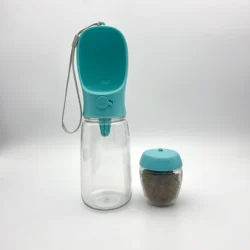 Botella de agua portátil para perros y gatos 2 en 1 con dispensador