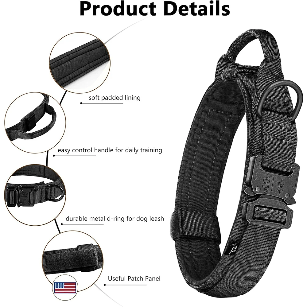 Correa táctica para perro, collar ajustable de nailon duradero, accesorios de entrenamiento militar para caminar, perros medianos y grandes - imagen 2