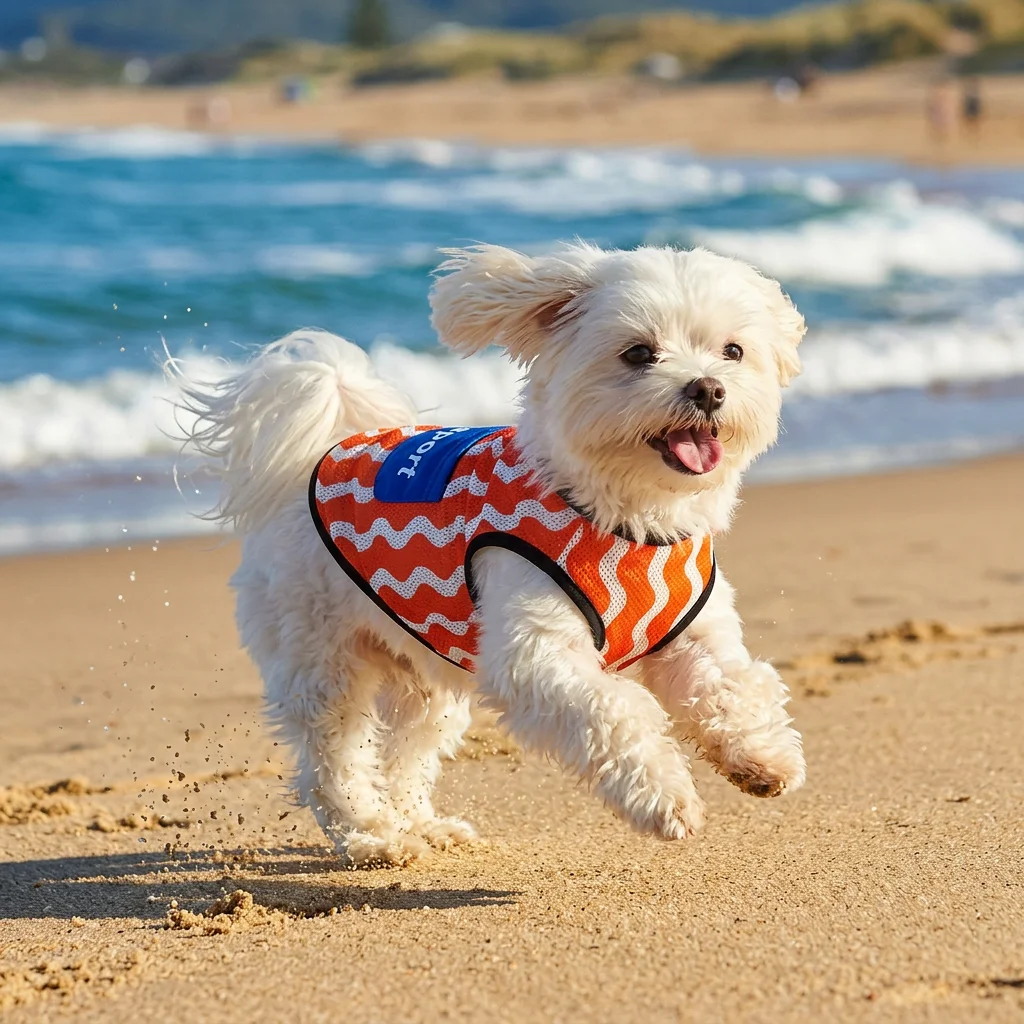 Chaleco malla transpirable para gatos y perros – Estampado ondas azul - imagen 3