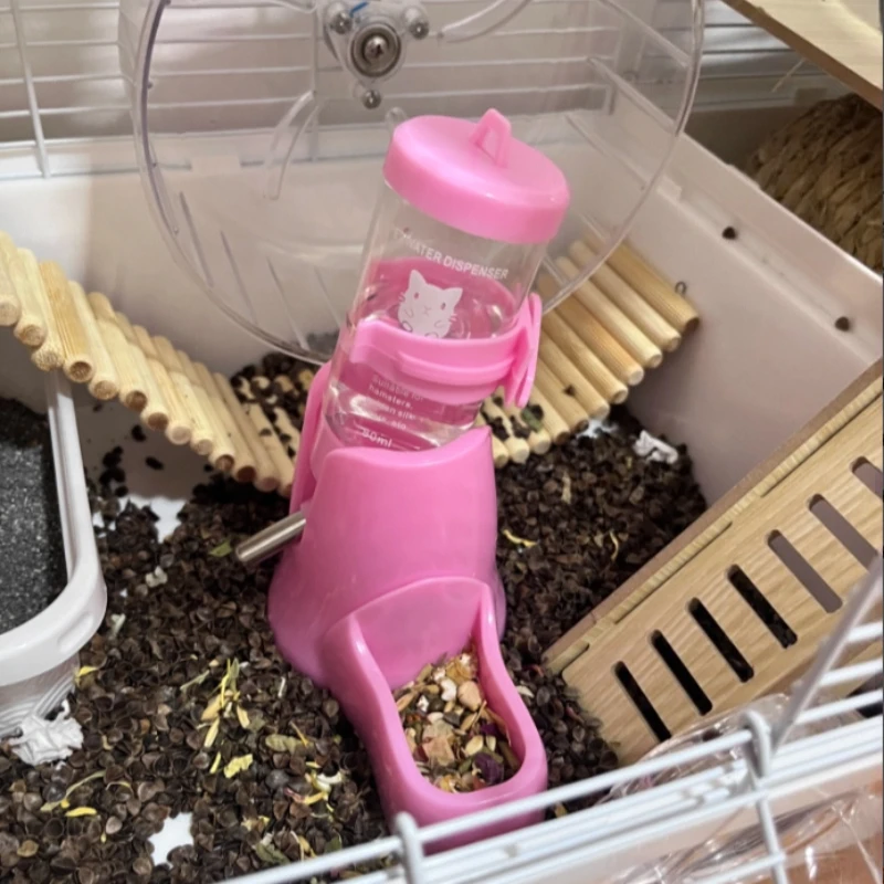 Dispensador automático de agua para mascotas con tazón de comida, botella alimentadora de agua para hámster 2 en 1 para jaula, botella para beber con contenedor de comida