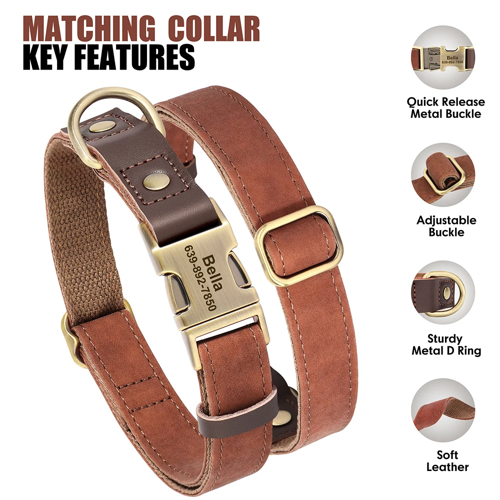 Custom Dog Collar Leash Durable Nylon PU Leather Dog Buckle Collars Necklace Pet Walking Lead Rope for Small Medium Dogs Pitbull - imagen 3