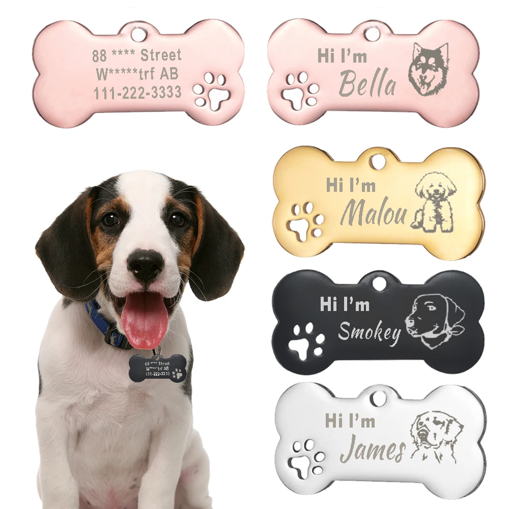 Llavero grabado con etiqueta de identificación de mascota personalizada, colgante con nombre de perro y gato, hueso, pata, hueso, accesorios para mascotas