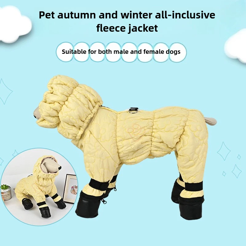 Ropa acolchada de algodón gruesa de cuatro patas para mantener el calor y todo incluido, ropa acolchada de algodón gruesa a prueba de viento, otoño e invierno, gatos y perros