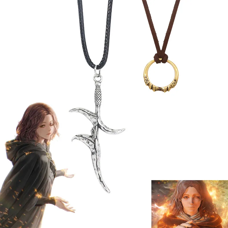 Melina-espada Irregular, cuchillo negro, daga, colgante, anillo de juego, collar de Elden, regalo para seguidores, accesorios de joyería, 2 uds.