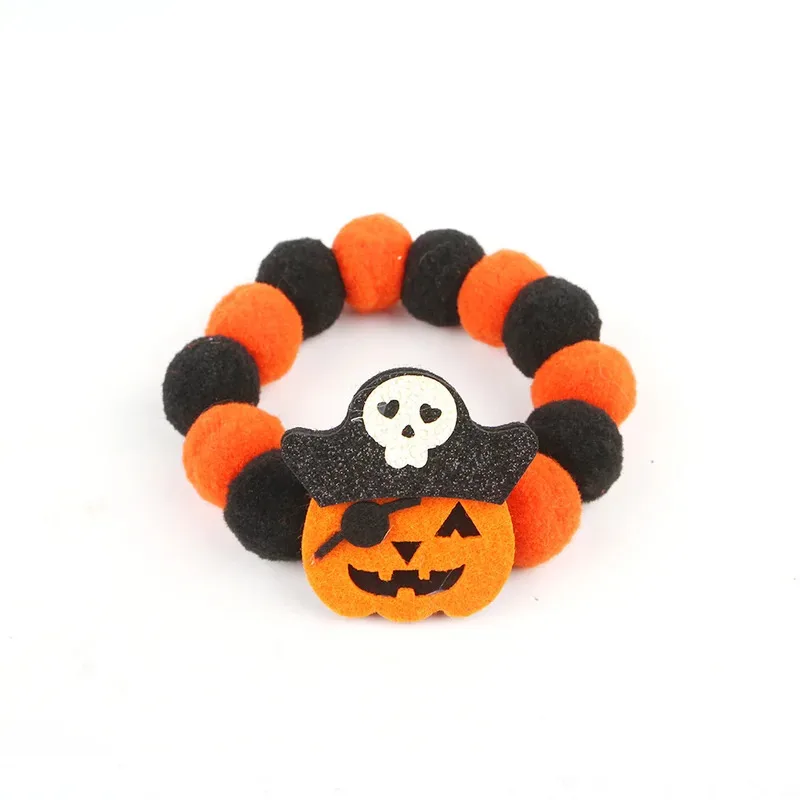 Collar para mascotas de Halloween, divertido collar con bola de pelo de cuerda elástica con decoración de calabaza, Collar ajustable adecuado para perros y gatos - imagen 3