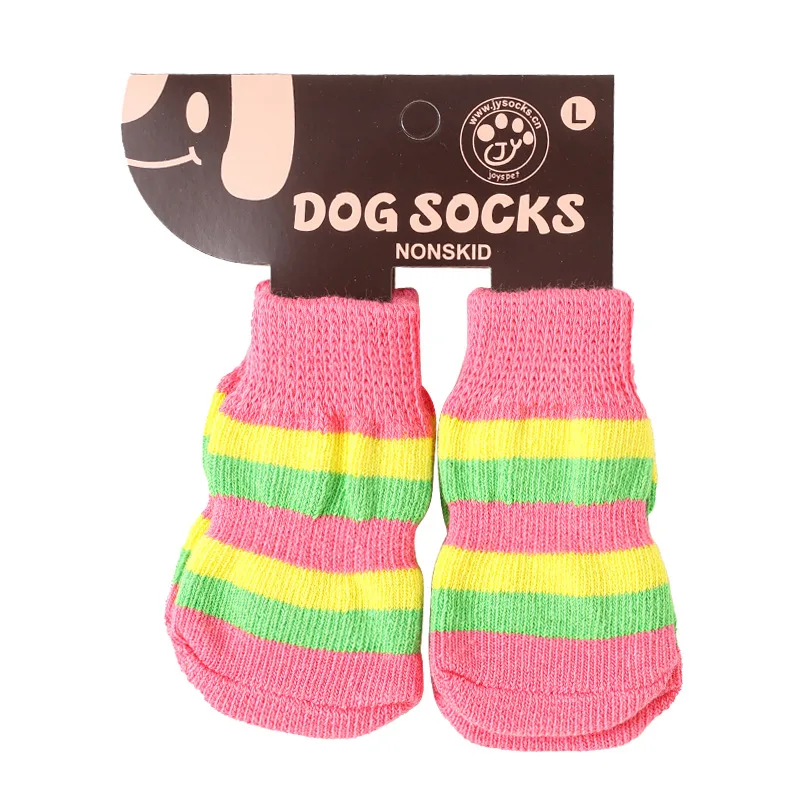 Calcetines a rayas para mascotas, cubiertas para pies de gato y perro, antiarañazos y antideslizantes, Calcetines antideslizantes de invierno, cuatro pares de zapatos para perros - imagen 5