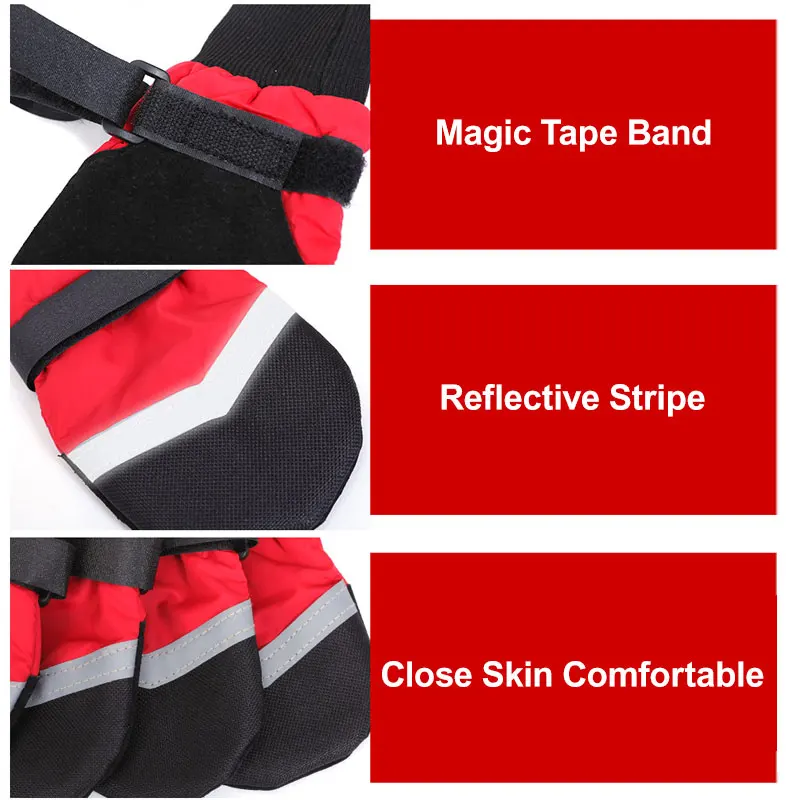 Zapatos impermeables de invierno para perros y gatos, botas antideslizantes para la nieve, Protector de pata, zapatos reflectantes cálidos para cachorros medianos y grandes, 4 piezas - imagen 4