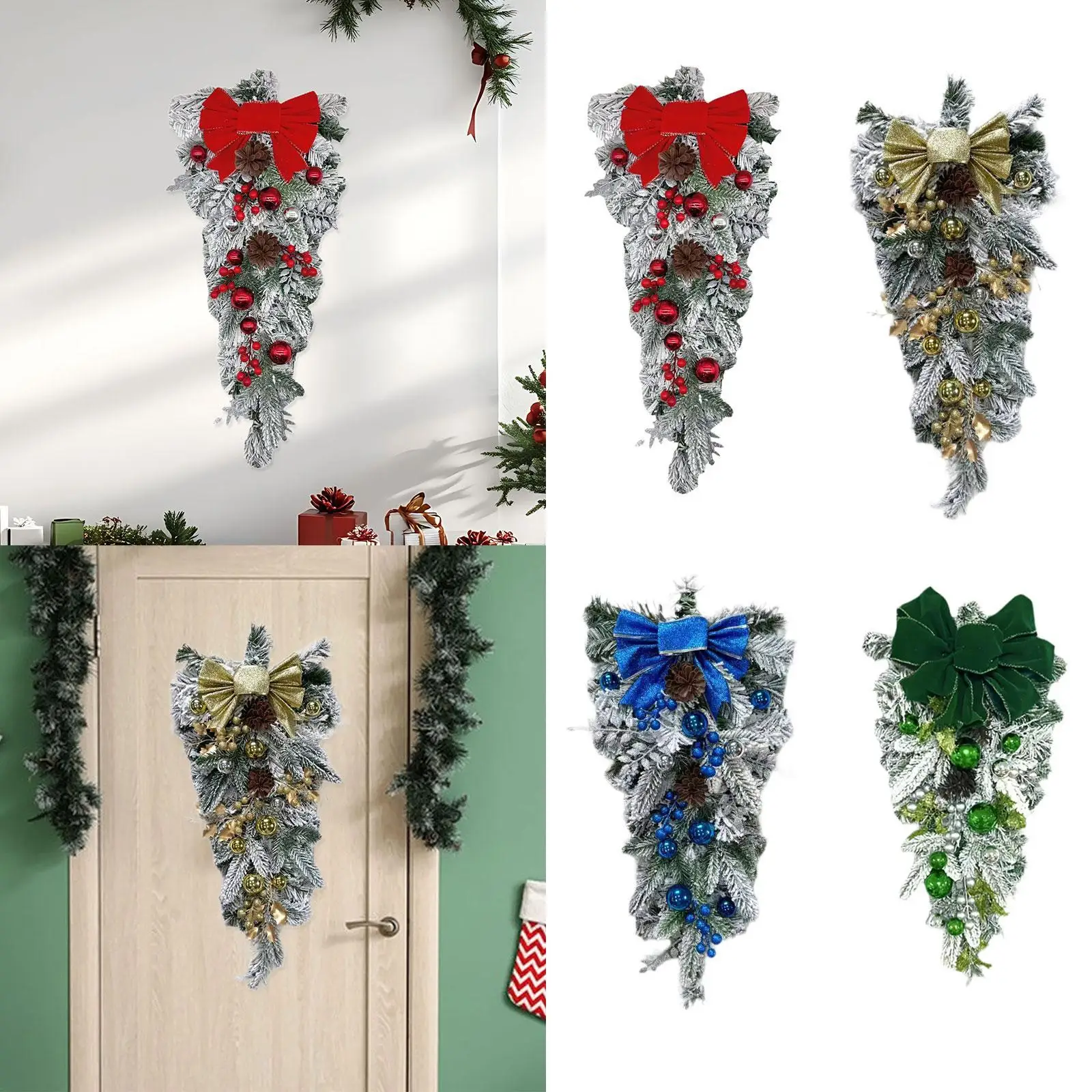 Corona navideña con guirnalda y lazos para tu puerta - imagen 3