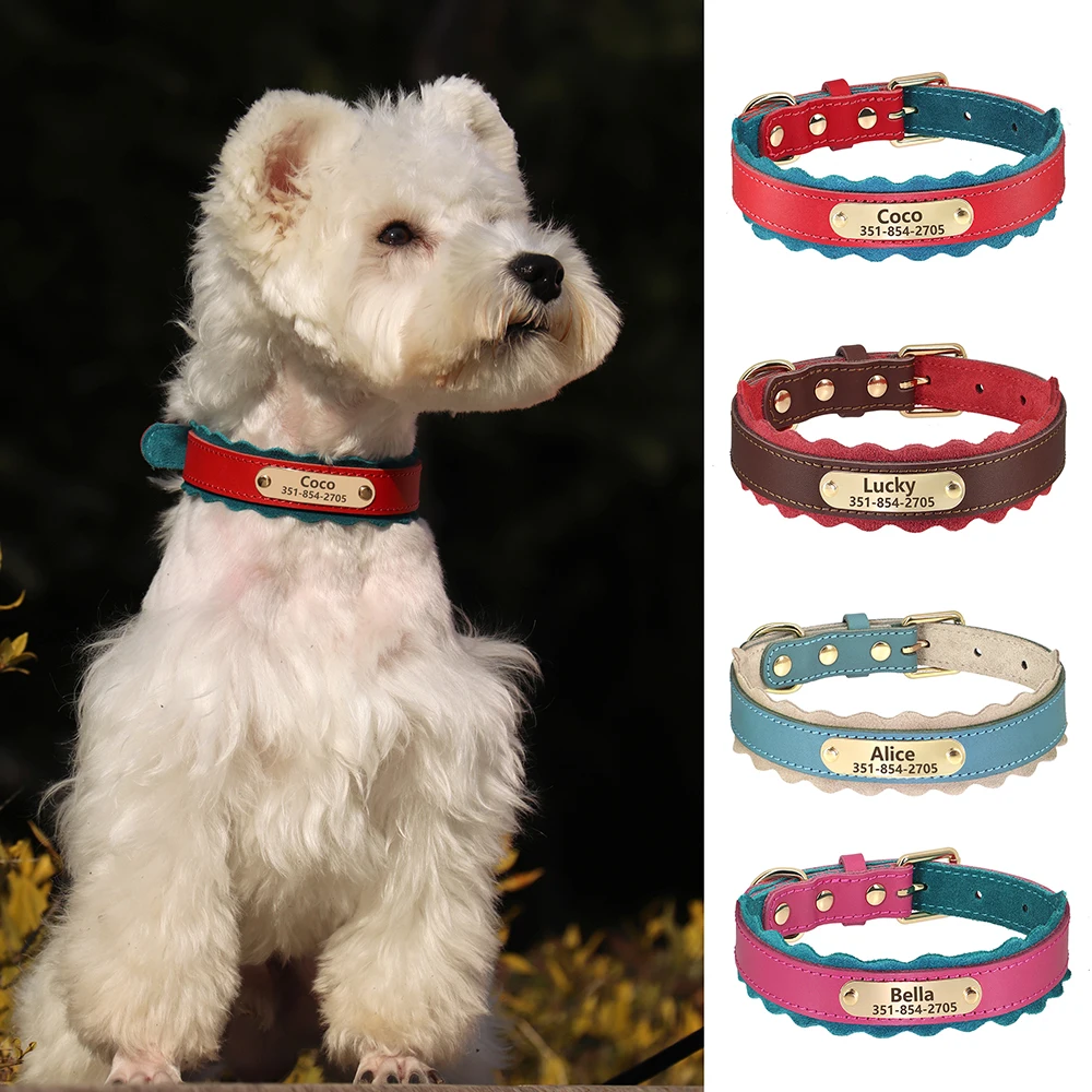 Collar de cuero personalizado para perros pequeños y medianos, Collar de identificación de mascotas, acolchado suave, ajustable, Bulldog
