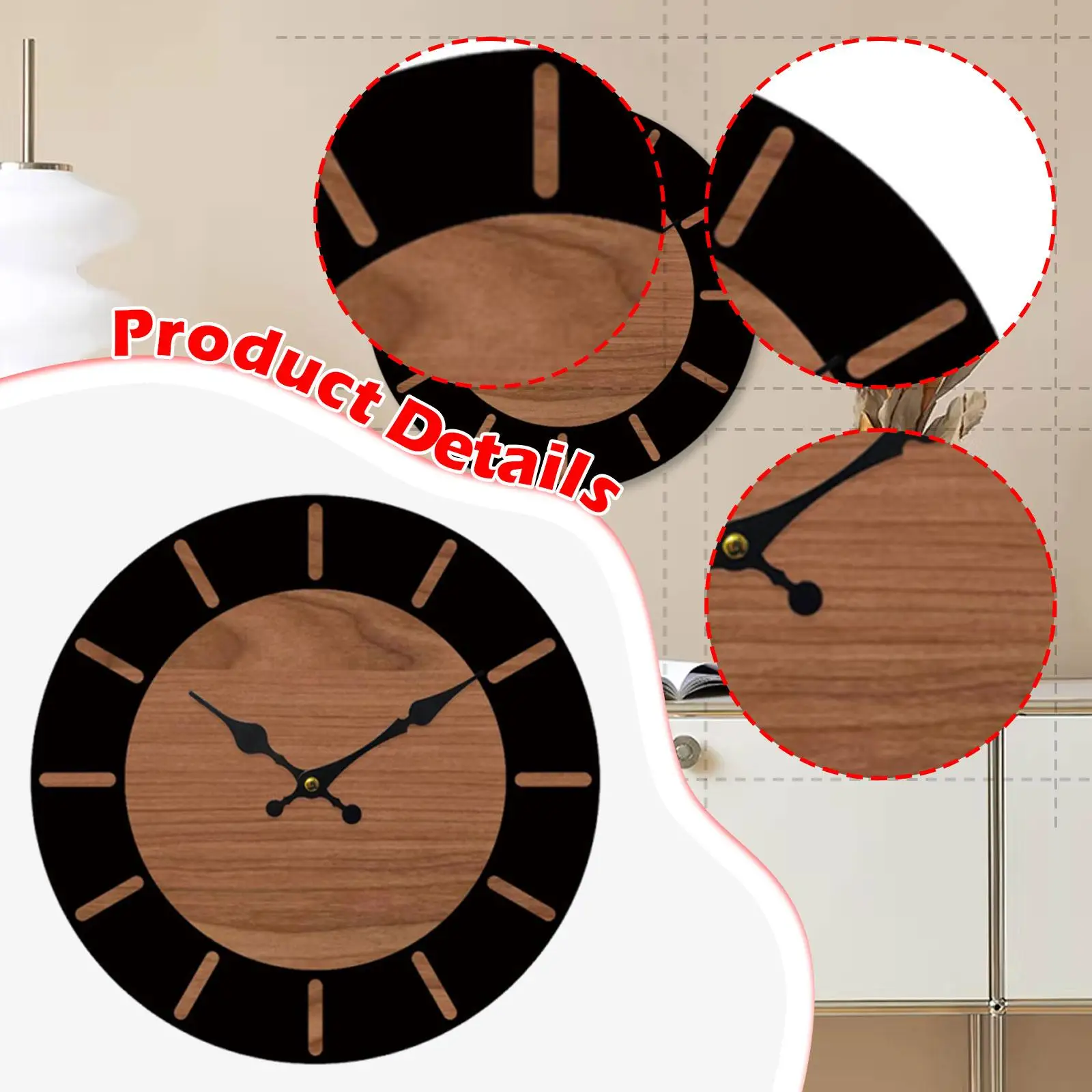 Reloj de pared artístico en madera sin tictac para decoración hogar - imagen 5