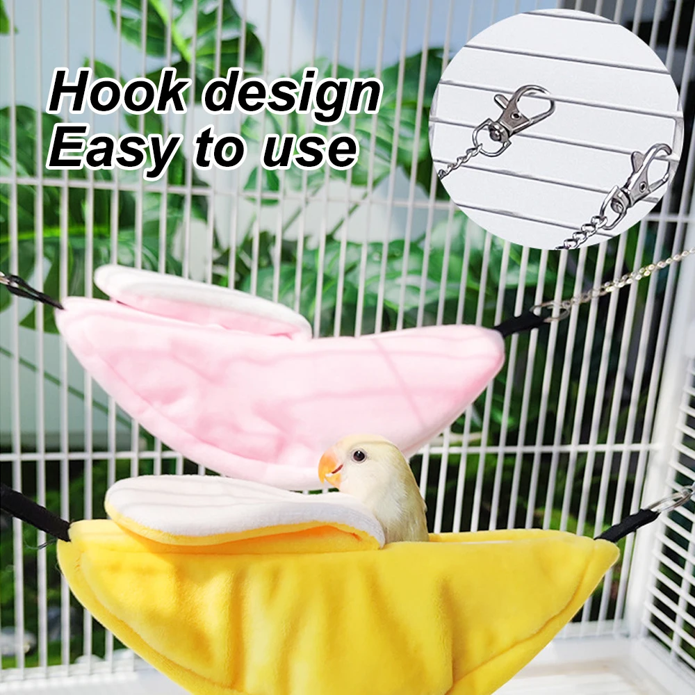 Cama para loros con forma de plátano, nido para pájaros, hamaca, juguete para mascotas, jaula para hámster, cama colgante, saco de dormir, 1 ud. - imagen 5