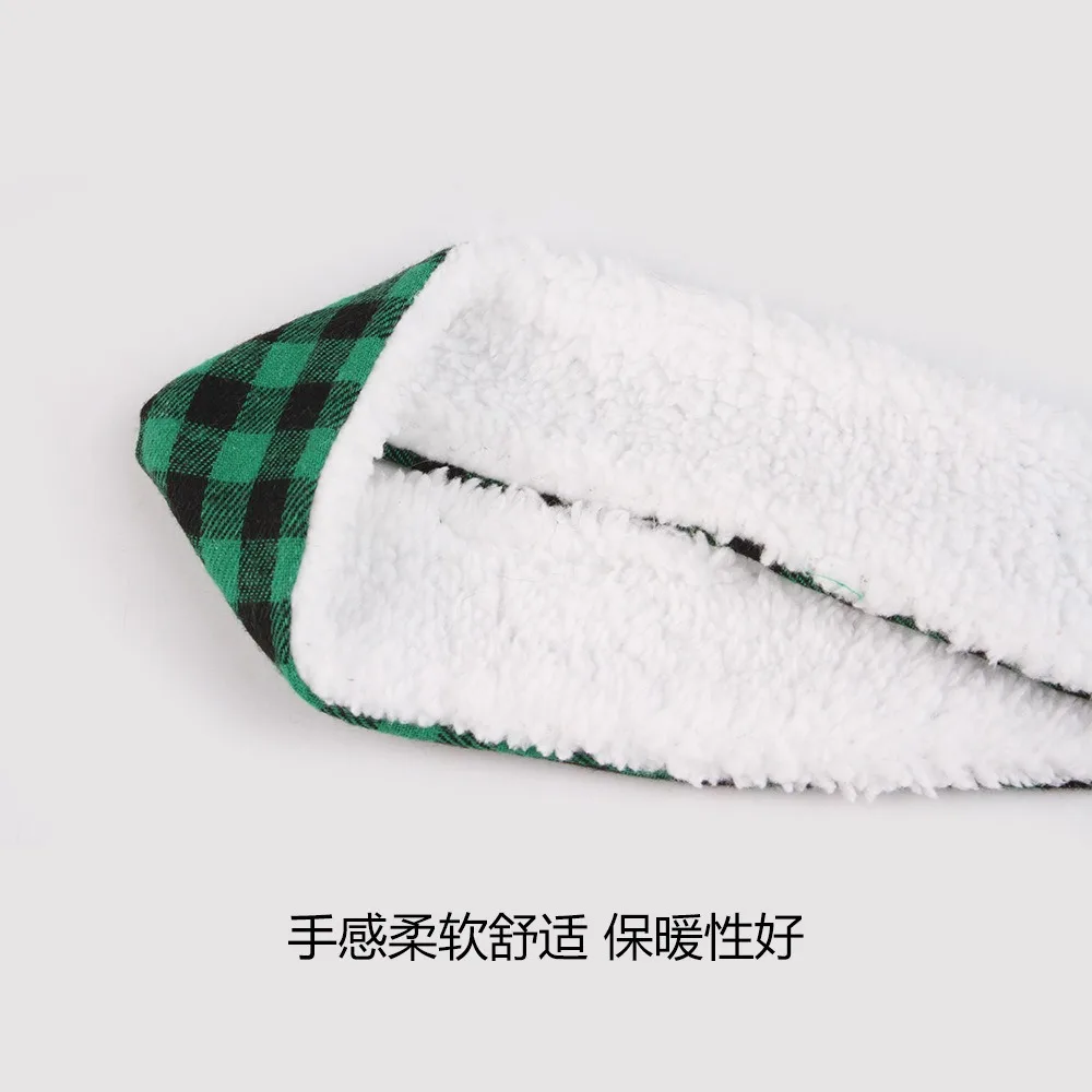 Bufanda a cuadros de otoño e invierno para mascotas y toalla de baba, bufanda triangular de doble capa con sombrero de Navidad, accesorios para cachorros para perros pequeños - imagen 3