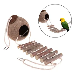 Nido de coco natural para pájaros – Casita refugio con escalera