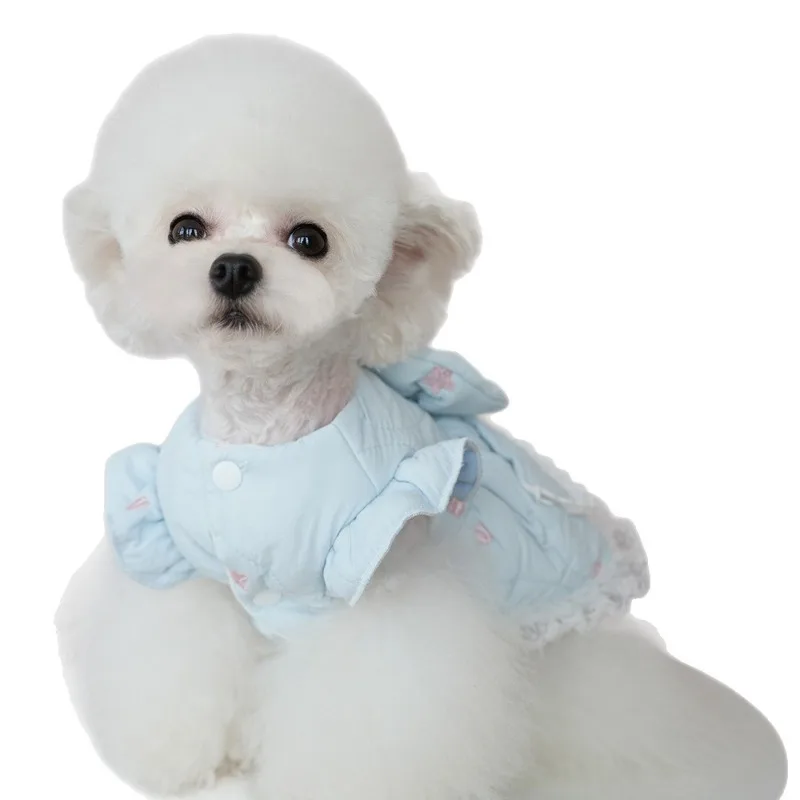 Ropa gruesa de algodón para mascotas, vestido de princesa bordado para perros y gatos con lazos para perros pequeños, Bichon, Teddy Schnauzer, invierno - imagen 5
