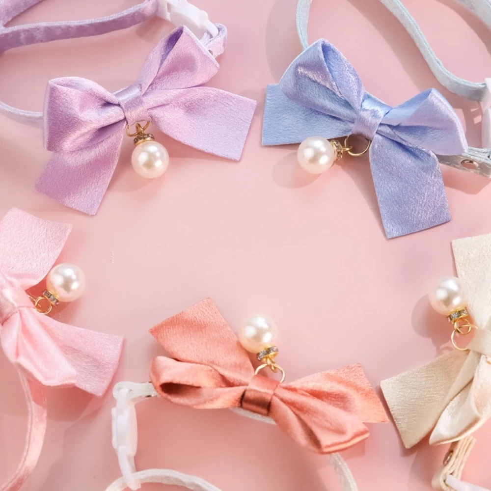 Collar de lazo elegante de satén con perlas para perros y gatos - imagen 4