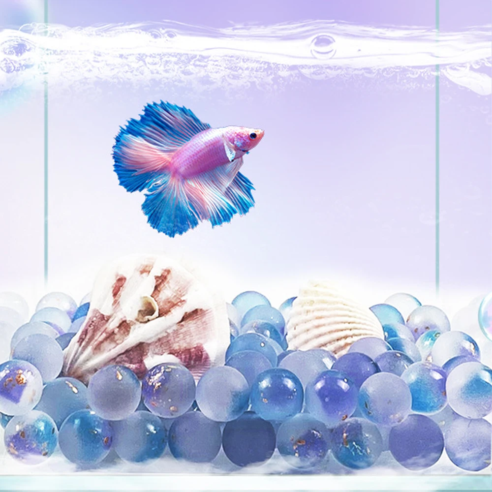 Juego de 10 Uds. De canicas de cristal estrelladas brillantes, decoración de paisaje para pecera, bolas de cristal para decoración de acuario de pecera dorada (sin agujeros) - imagen 2