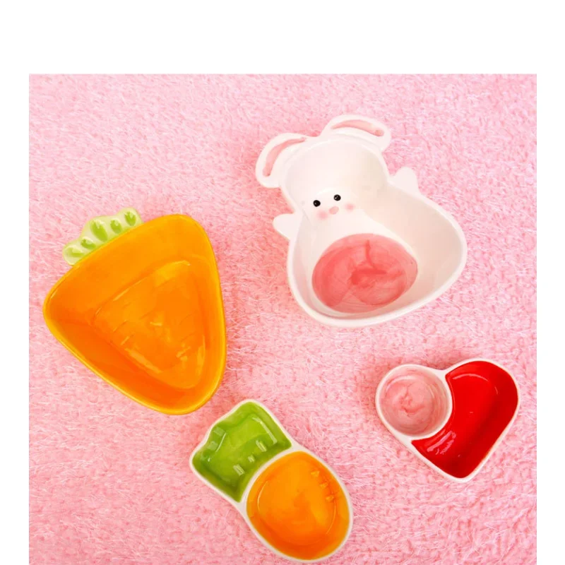 Cuencos de alimentación de agua para comida, cuenco de cerámica con forma de conejo y zanahoria de dibujos animados para animales pequeños, suministros de alimentación para mascotas y hámster - imagen 5