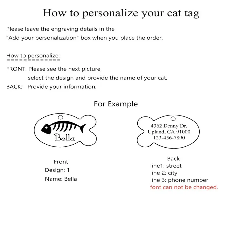 Etiqueta de identificación de gato grabada personalizada, placa de identificación de gatito con forma de pez, antipérdida, Collar de gato, accesorios para mascotas - imagen 3