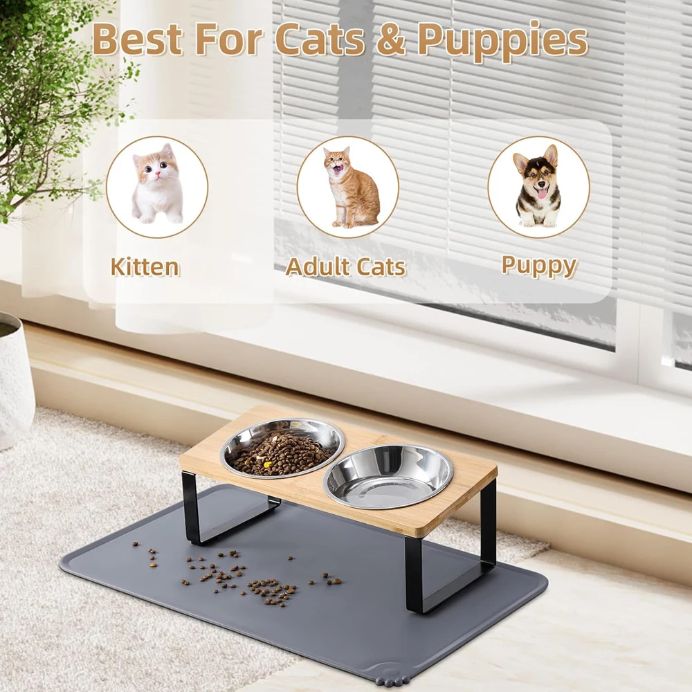 Cuencos elevados para gatos con tapete para comida 15 ° Soporte inclinado Platos para gatos elevados antivómitos con almohadilla de silicona para comida y agua para gatos - imagen 5