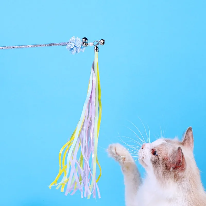 Juguete para gatos con borlas de arcoíris, palo para gatos con mango largo, juguetes interactivos con borlas para gatos, juguete para mascotas con campana, suministros para mascotas - imagen 2
