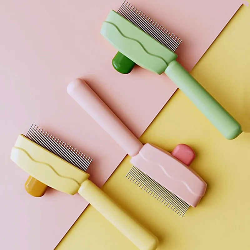 Peine para perros, cepillo de masaje para perros, removedor automático de pelo para mascotas, cepillo autolimpiante para gatos, cuidado de perros, peine para el pelo con un botón, productos para mascotas - imagen 2