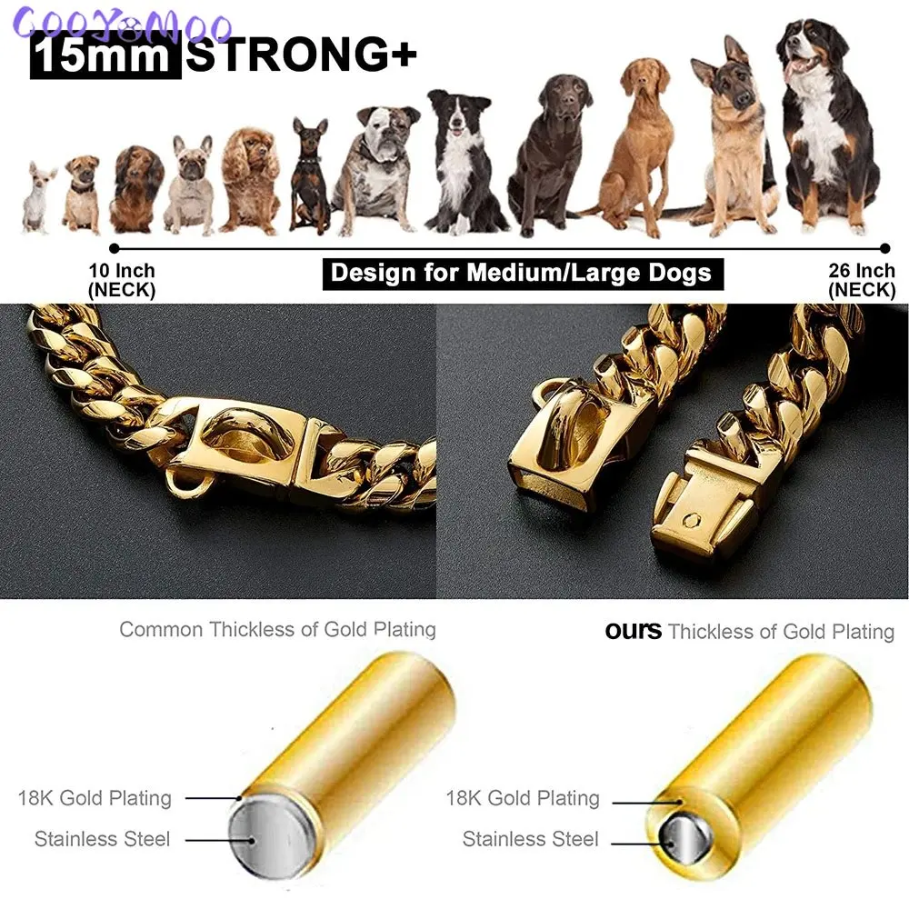 Collar perro cadena cubana acero inoxidable estilo oro para mascotas - imagen 3