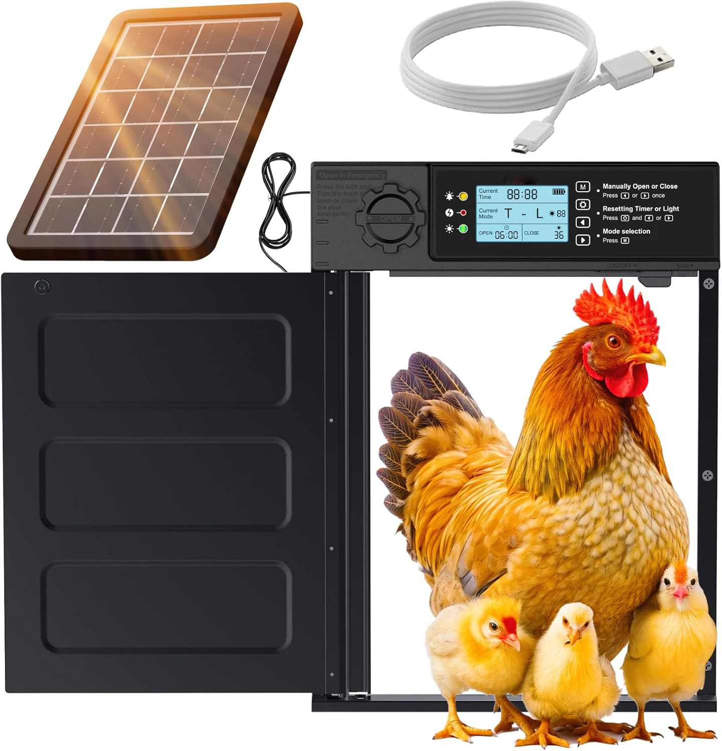 Puerta solar automática para gallinero exterior – Sensor luz antipellizco