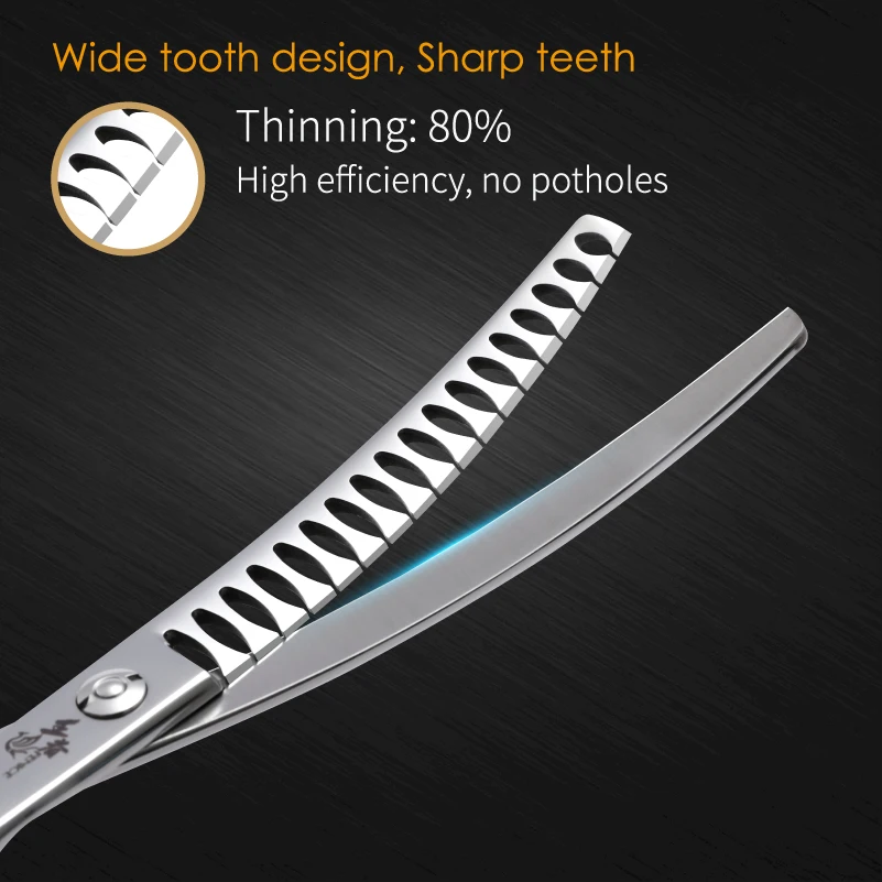 Fenice-Tijeras profesionales JP VG10 para el cuidado de perros, 7 pulgadas, acero supercurvado, 38 °, cortador curvo, tasa de adelgazamiento del 80% - imagen 3