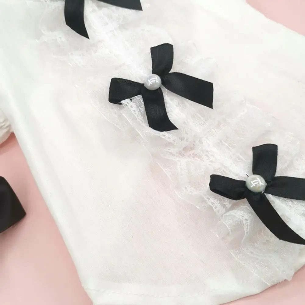 Camisa de verano para perro, traje con escote de encaje y lazo negro para cachorro, camiseta de manga corta con cierre de botón para gato, ropa encantadora para mascotas, ropa de uso diario - imagen 4